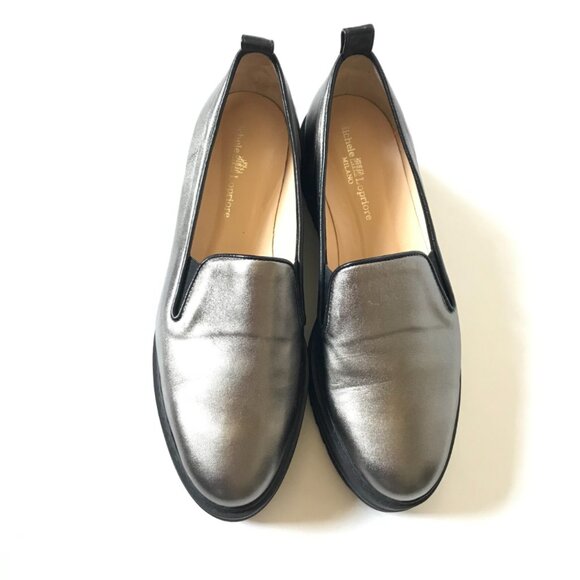 NWOB Michele Lopriore Cassidy Loafers Shoes Womens 38 SIlver Pewter Leather NEW - Picture 1 of 13